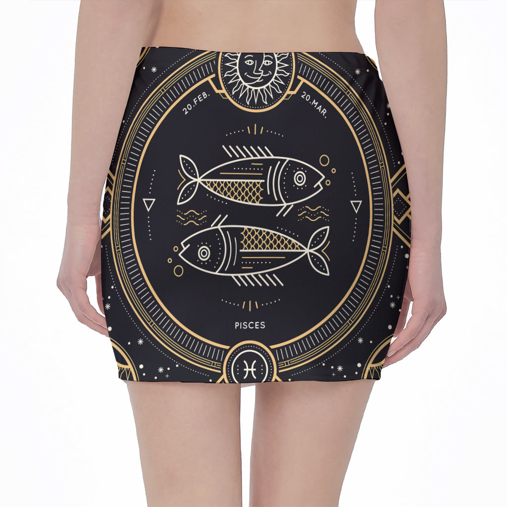 Vintage Pisces Zodiac Sign Print Pencil Mini Skirt