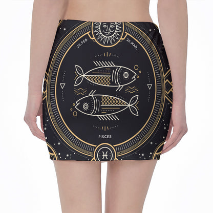 Vintage Pisces Zodiac Sign Print Pencil Mini Skirt