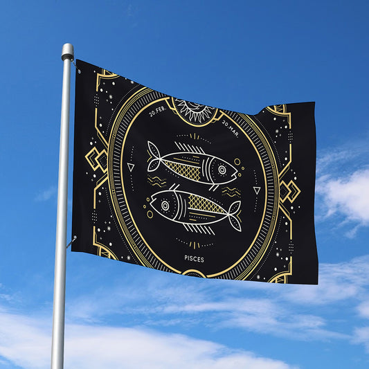 Vintage Pisces Zodiac Sign Print Polyester Flag
