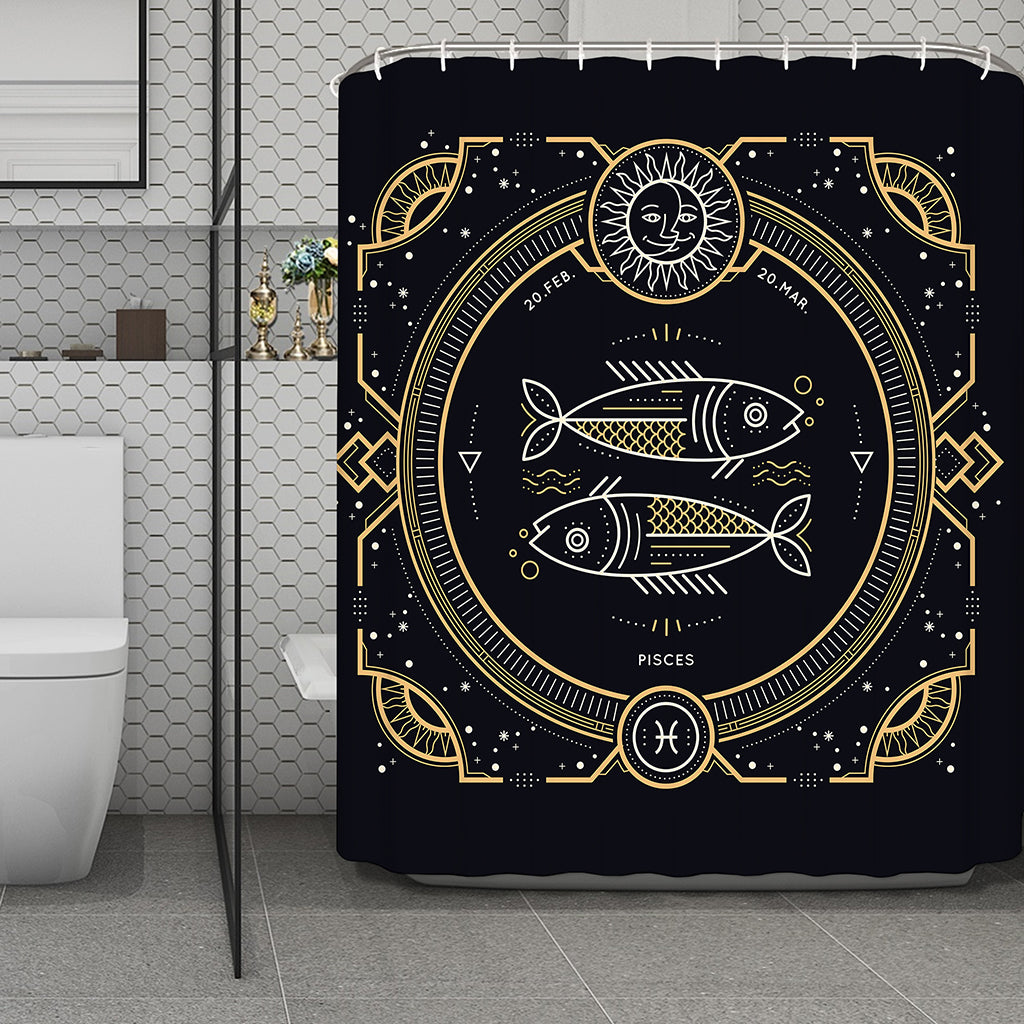 Vintage Pisces Zodiac Sign Print Polyester Shower Curtain