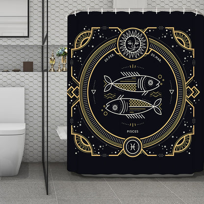 Vintage Pisces Zodiac Sign Print Polyester Shower Curtain