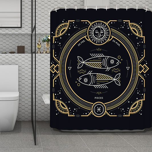 Vintage Pisces Zodiac Sign Print Polyester Shower Curtain