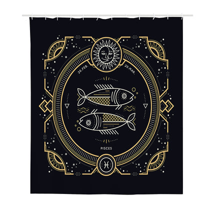 Vintage Pisces Zodiac Sign Print Polyester Shower Curtain