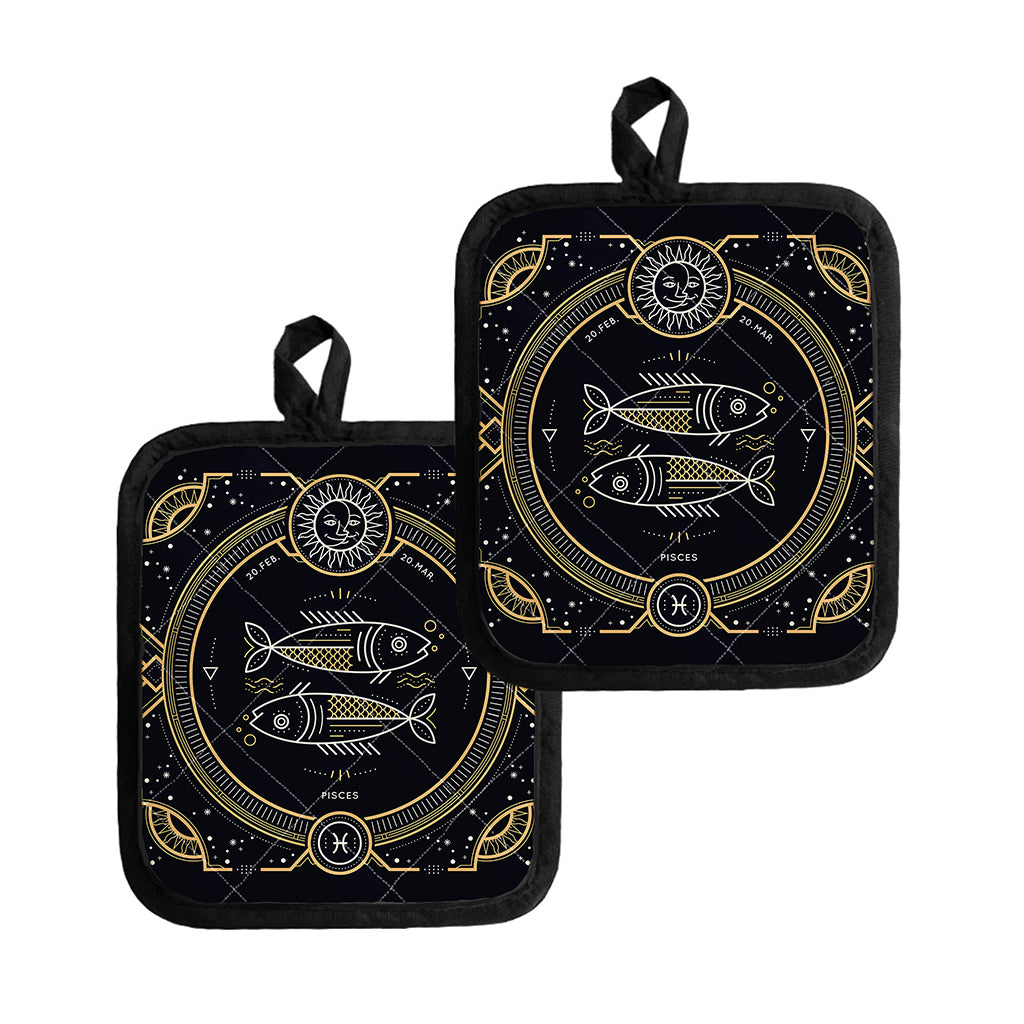 Vintage Pisces Zodiac Sign Print Pot Holders
