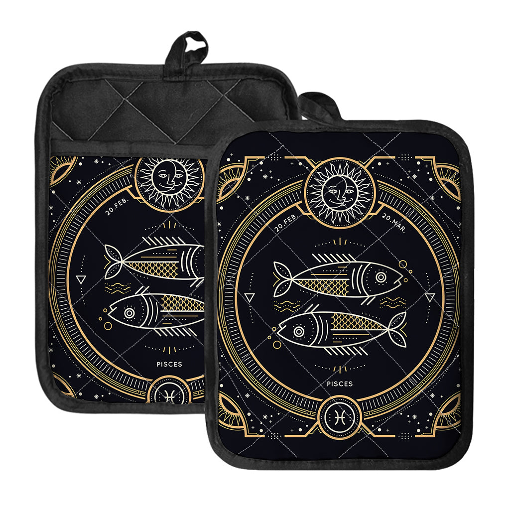 Vintage Pisces Zodiac Sign Print Pot Holders With Pocket