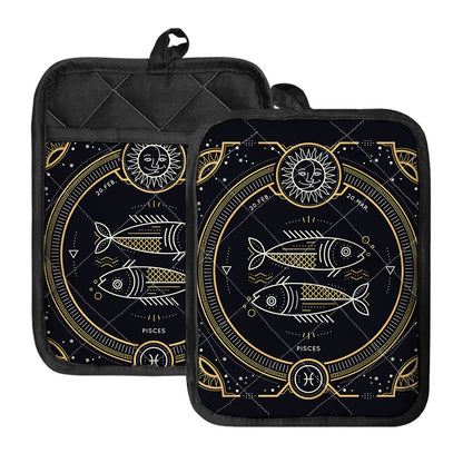 Vintage Pisces Zodiac Sign Print Pot Holders With Pocket