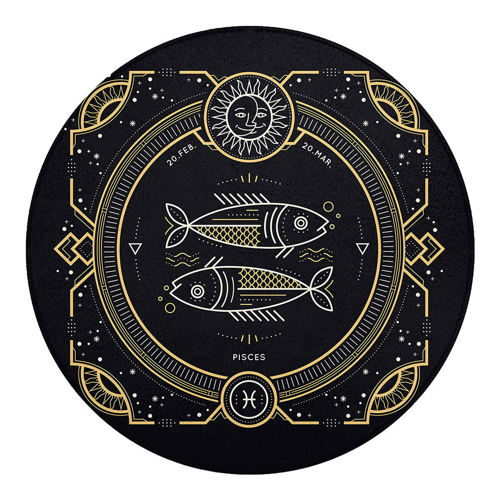 Vintage Pisces Zodiac Sign Print Round Blanket