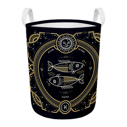 Vintage Pisces Zodiac Sign Print Round Laundry Basket