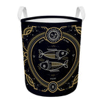 Vintage Pisces Zodiac Sign Print Round Laundry Basket