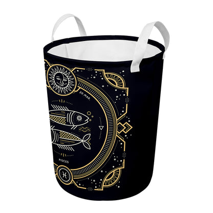 Vintage Pisces Zodiac Sign Print Round Laundry Basket