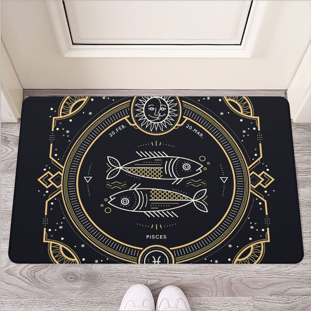 Vintage Pisces Zodiac Sign Print Rubber Doormat