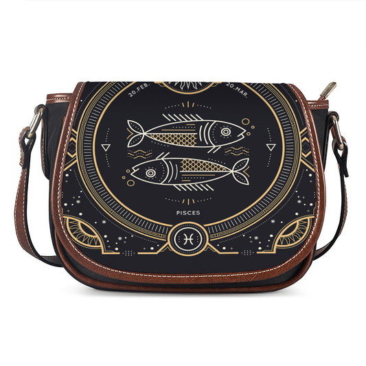 Vintage Pisces Zodiac Sign Print Saddle Bag
