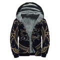 Vintage Pisces Zodiac Sign Print Sherpa Lined Zip Up Hoodie