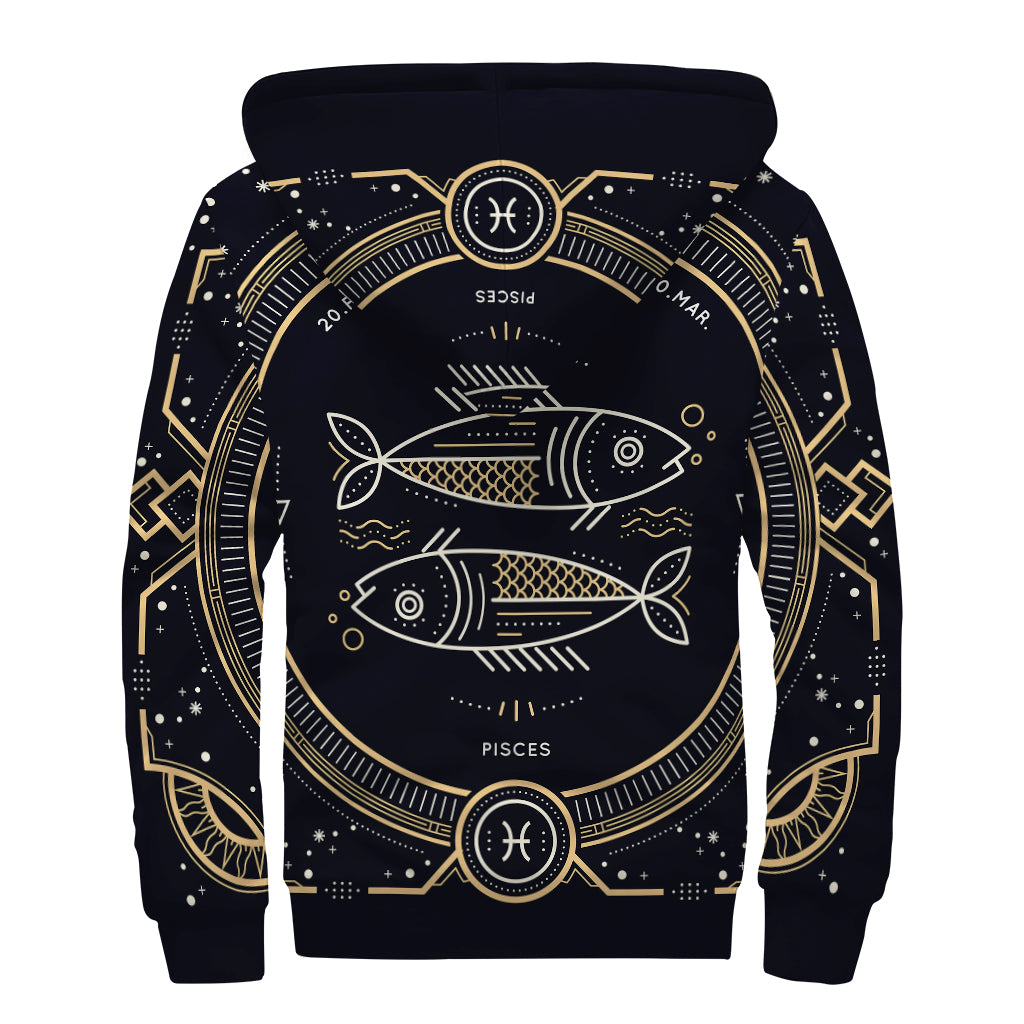 Vintage Pisces Zodiac Sign Print Sherpa Lined Zip Up Hoodie
