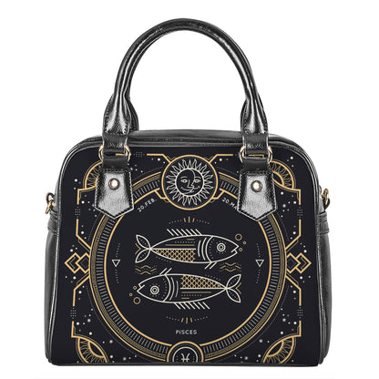 Vintage Pisces Zodiac Sign Print Shoulder Handbag
