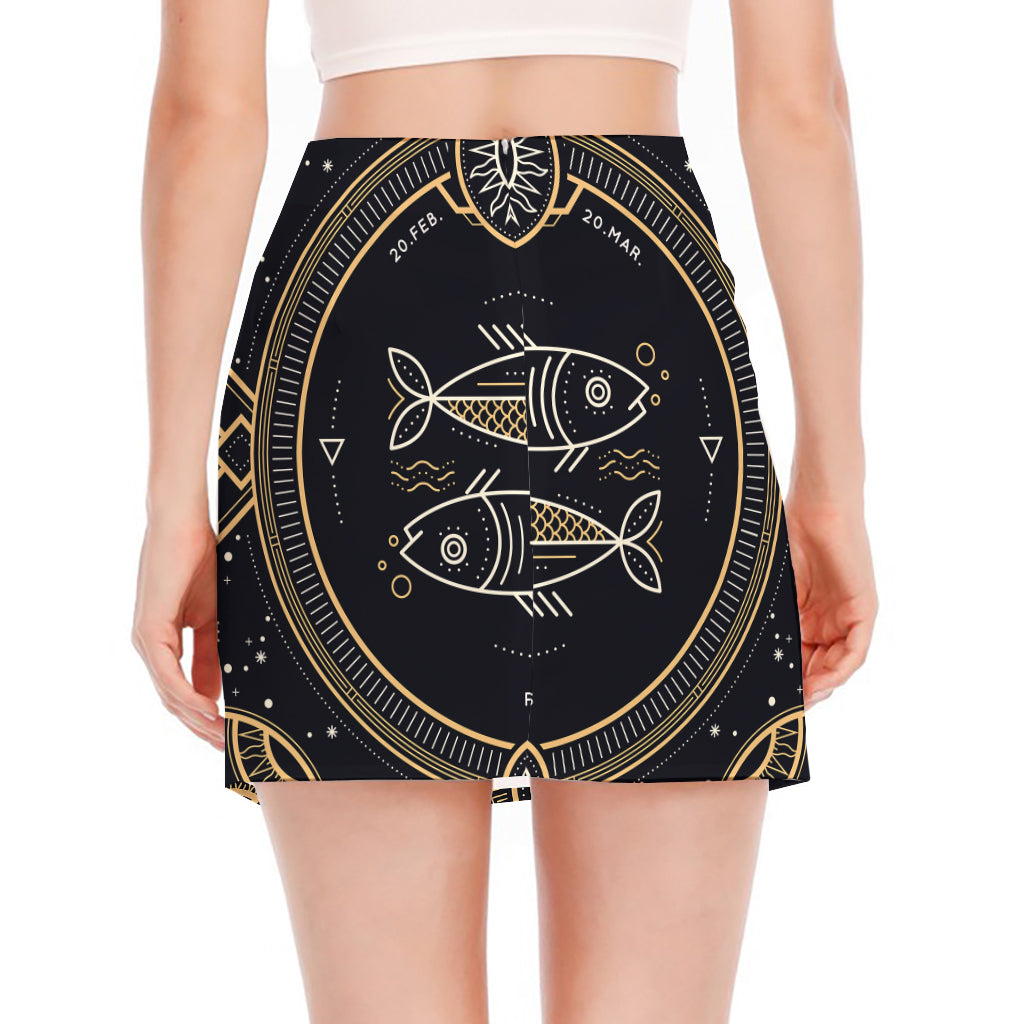 Vintage Pisces Zodiac Sign Print Side Slit Mini Skirt