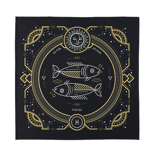 Vintage Pisces Zodiac Sign Print Silk Bandana