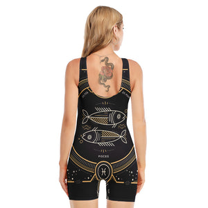 Vintage Pisces Zodiac Sign Print Sleeveless One Piece Swimsuit