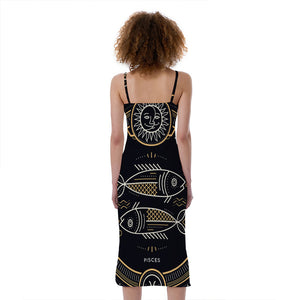 Vintage Pisces Zodiac Sign Print Slim Fit Midi Cami Dress