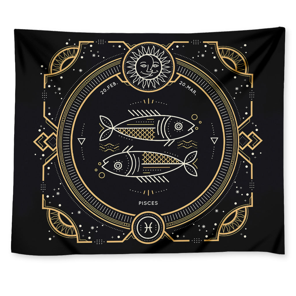 Vintage Pisces Zodiac Sign Print Tapestry