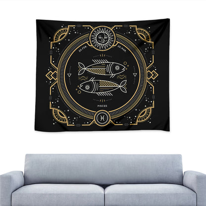 Vintage Pisces Zodiac Sign Print Tapestry
