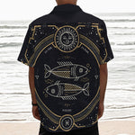 Vintage Pisces Zodiac Sign Print Textured Short Sleeve Shirt