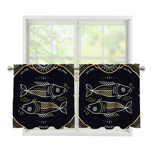 Vintage Pisces Zodiac Sign Print Tier Curtains