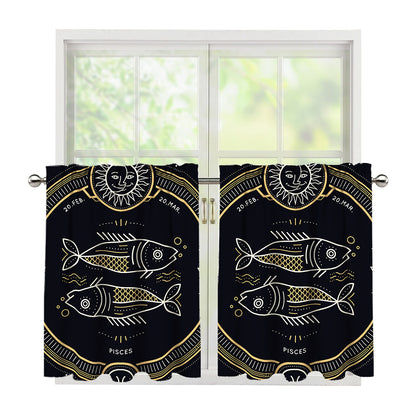 Vintage Pisces Zodiac Sign Print Tier Curtains