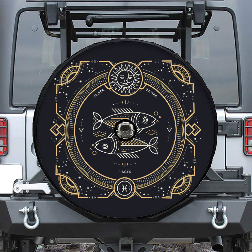 Vintage Pisces Zodiac Sign Print Tire Cover With Camera Hole
