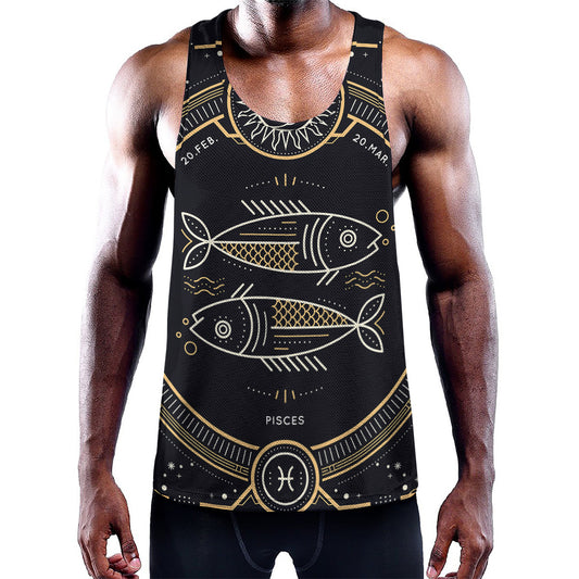 Vintage Pisces Zodiac Sign Print Training Tank Top