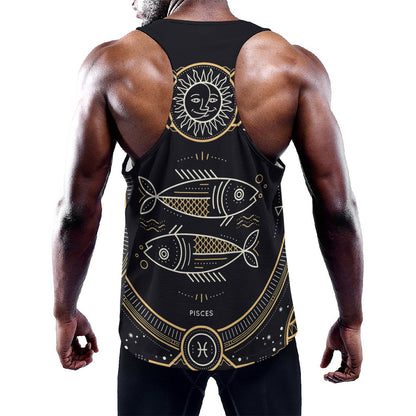 Vintage Pisces Zodiac Sign Print Training Tank Top