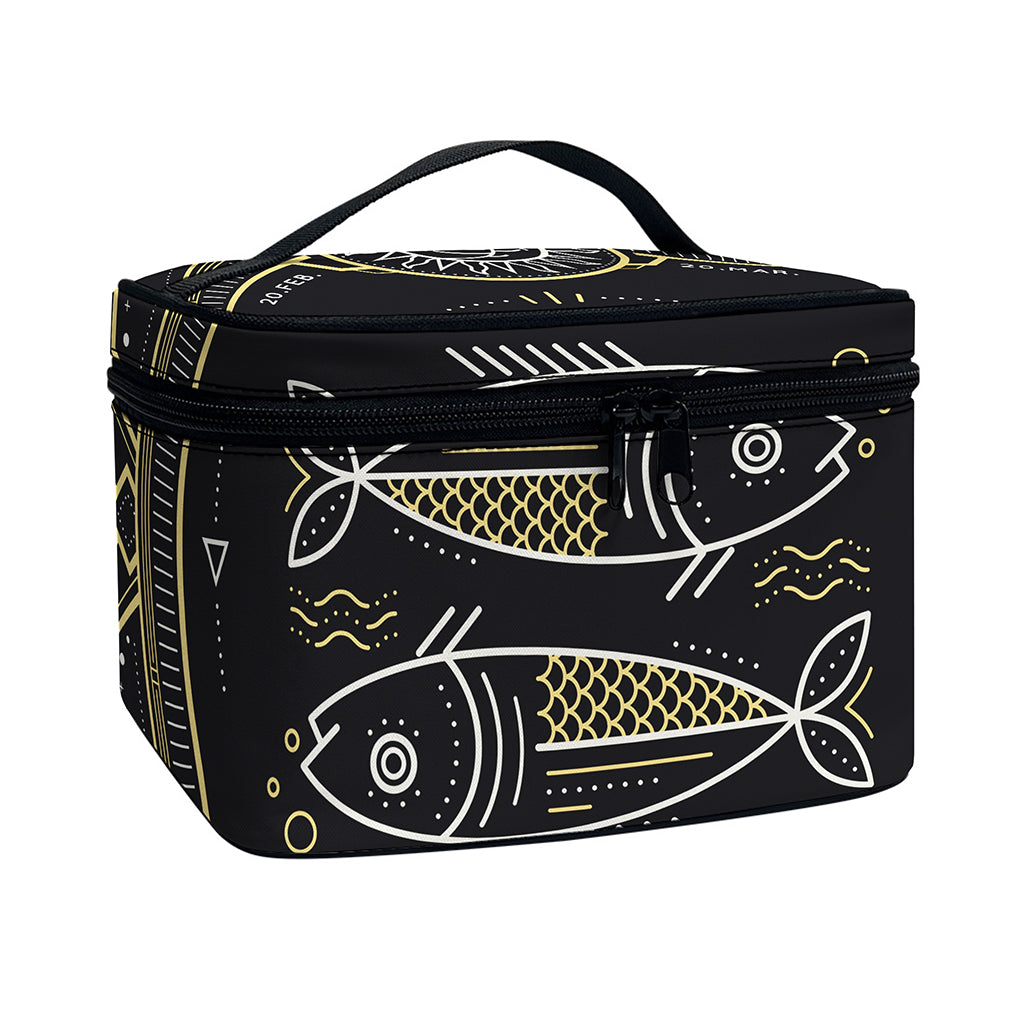 Vintage Pisces Zodiac Sign Print Travel Makeup Bag