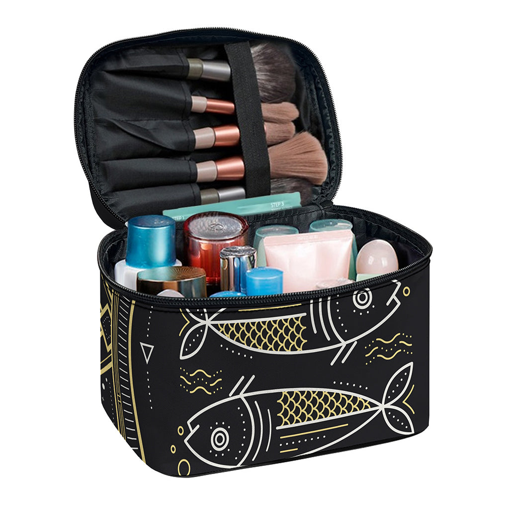 Vintage Pisces Zodiac Sign Print Travel Makeup Bag