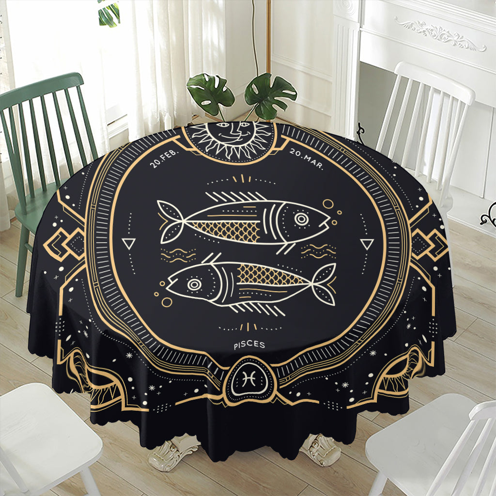 Vintage Pisces Zodiac Sign Print Waterproof Round Tablecloth