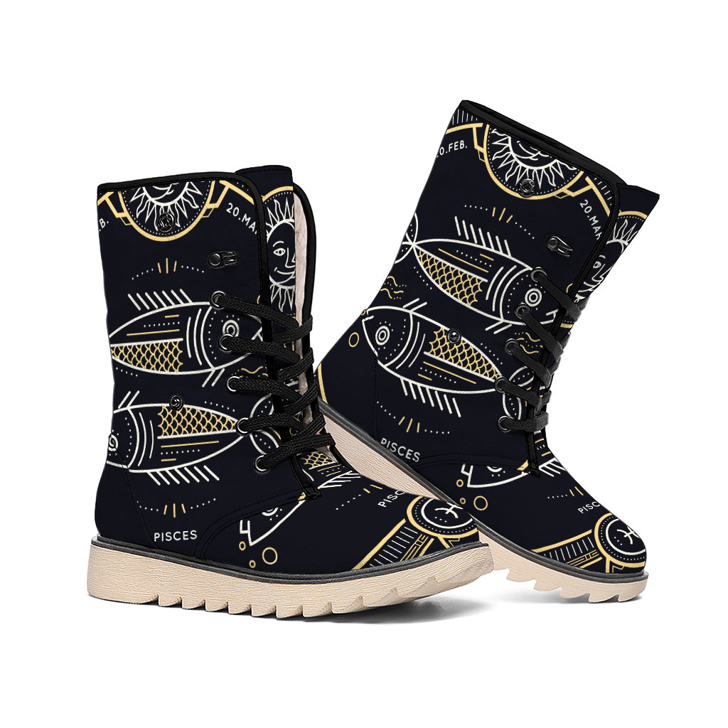 Vintage Pisces Zodiac Sign Print Winter Boots