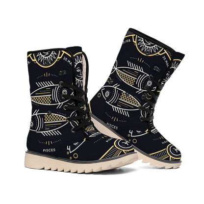 Vintage Pisces Zodiac Sign Print Winter Boots