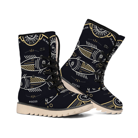 Vintage Pisces Zodiac Sign Print Winter Boots