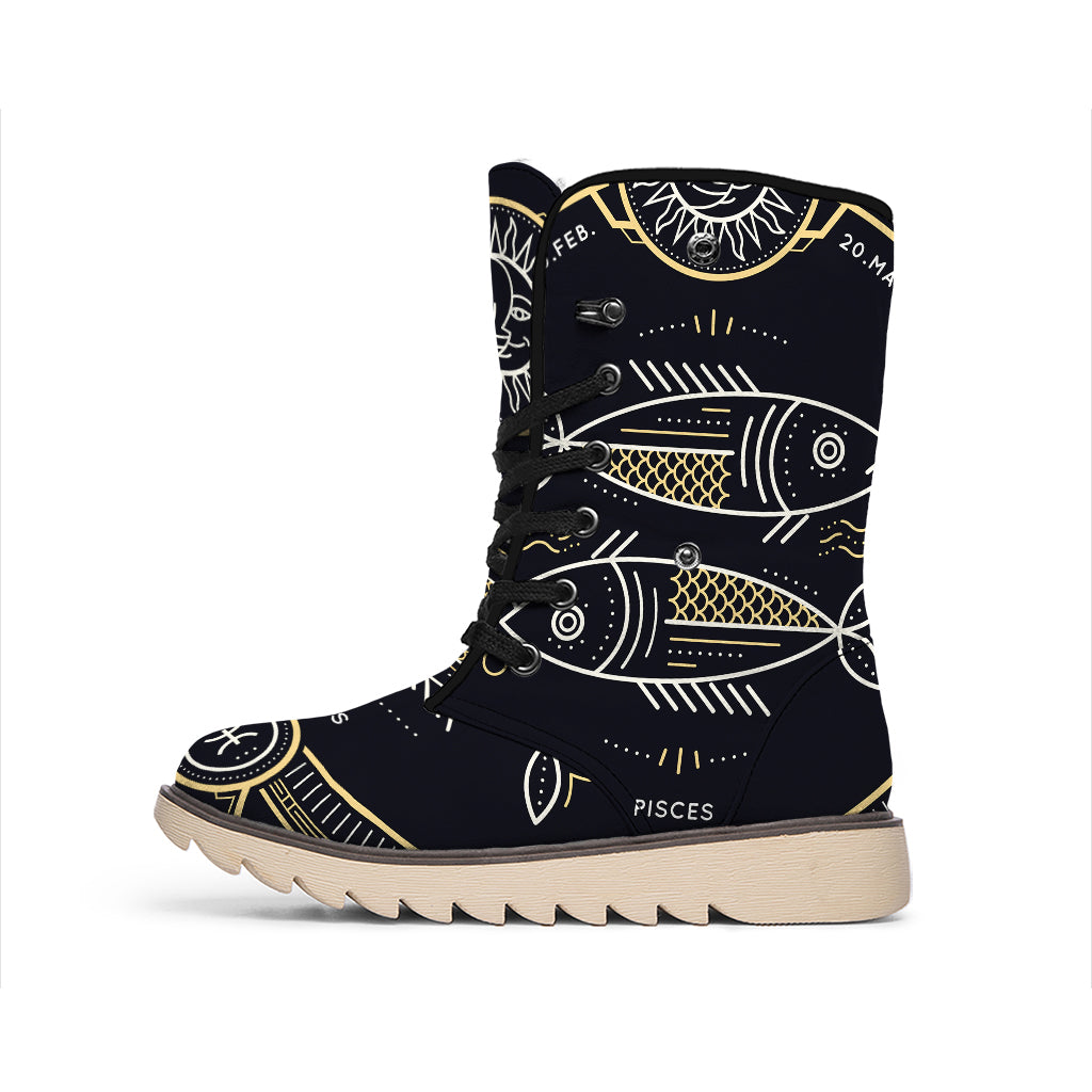 Vintage Pisces Zodiac Sign Print Winter Boots