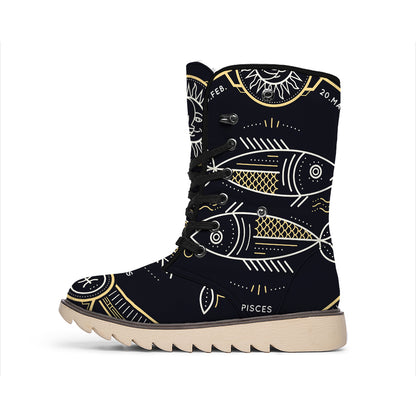 Vintage Pisces Zodiac Sign Print Winter Boots