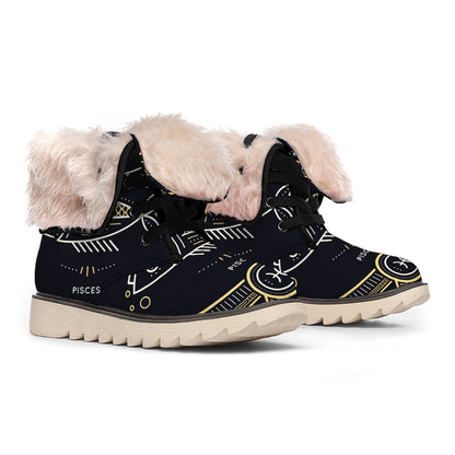 Vintage Pisces Zodiac Sign Print Winter Boots