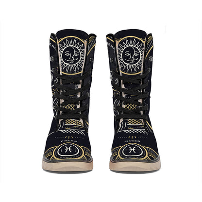 Vintage Pisces Zodiac Sign Print Winter Boots