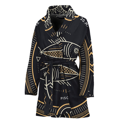 Vintage Pisces Zodiac Sign Print Women's Bathrobe