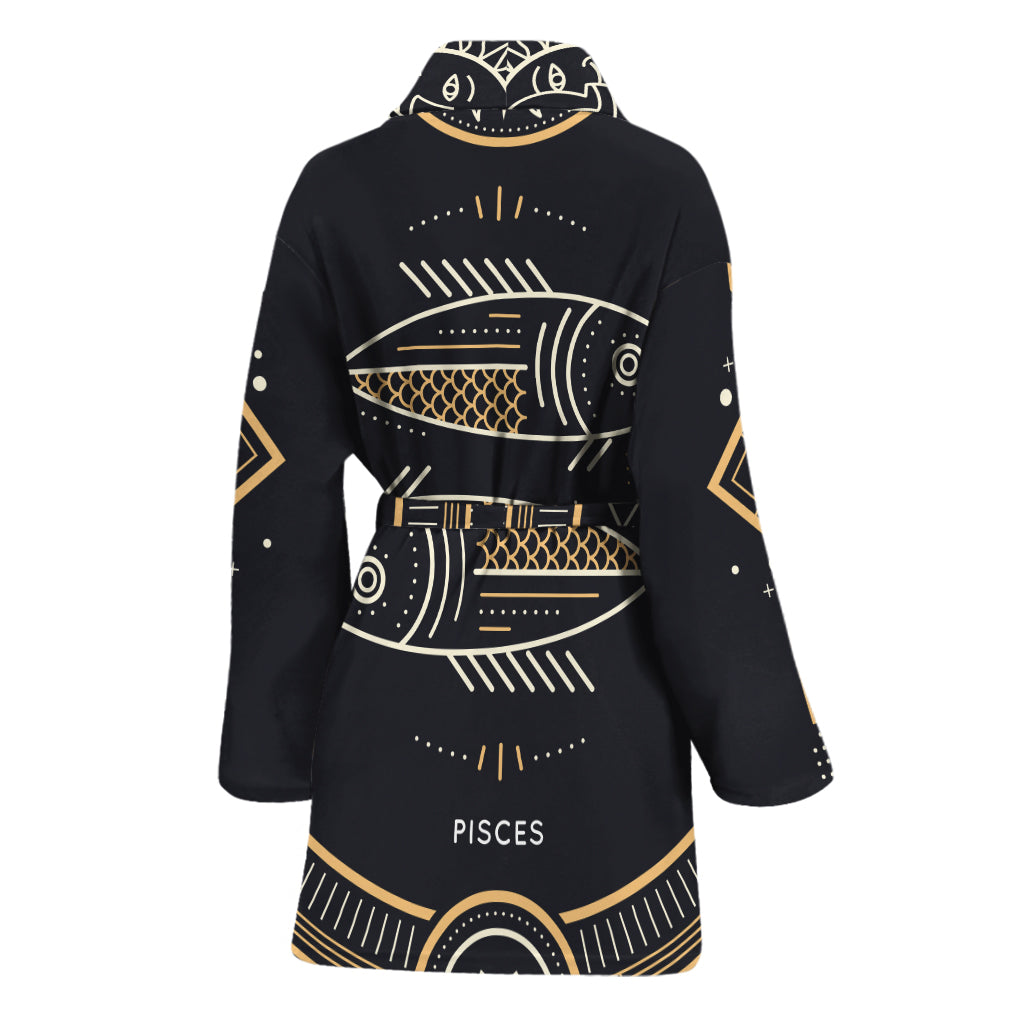 Vintage Pisces Zodiac Sign Print Women's Bathrobe
