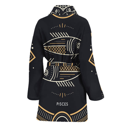 Vintage Pisces Zodiac Sign Print Women's Bathrobe
