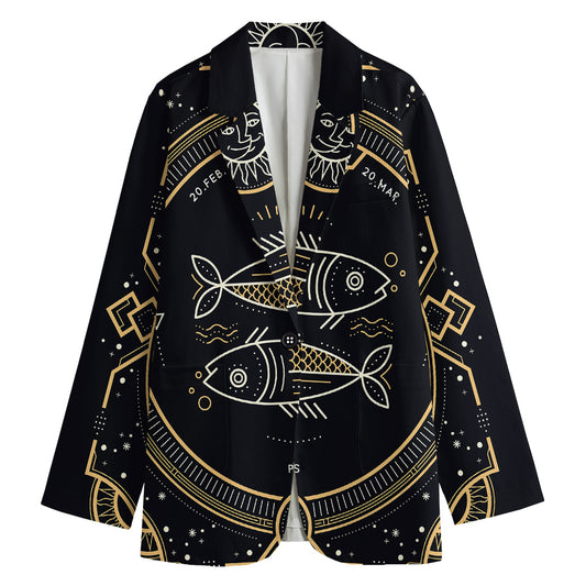 Vintage Pisces Zodiac Sign Print Women's Cotton Blazer