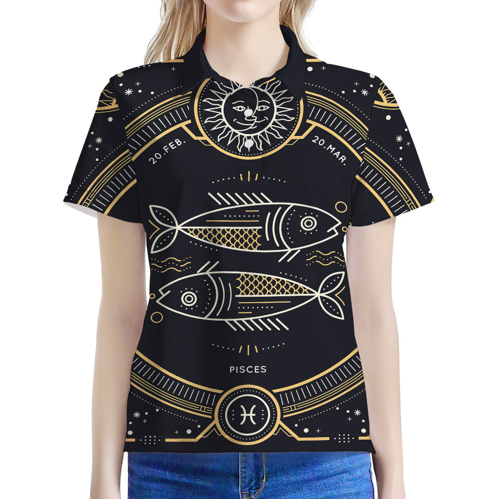 Vintage Pisces Zodiac Sign Print Women's Polo Shirt