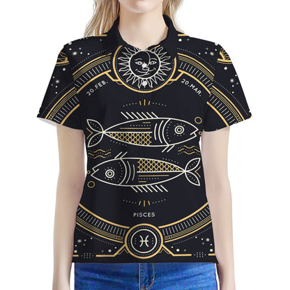 Vintage Pisces Zodiac Sign Print Women's Polo Shirt