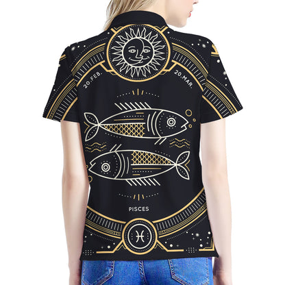 Vintage Pisces Zodiac Sign Print Women's Polo Shirt
