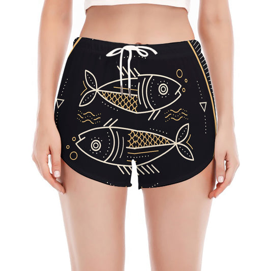Vintage Pisces Zodiac Sign Print Women's Split Running Shorts
