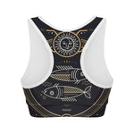 Vintage Pisces Zodiac Sign Print Women's Sports Bra
